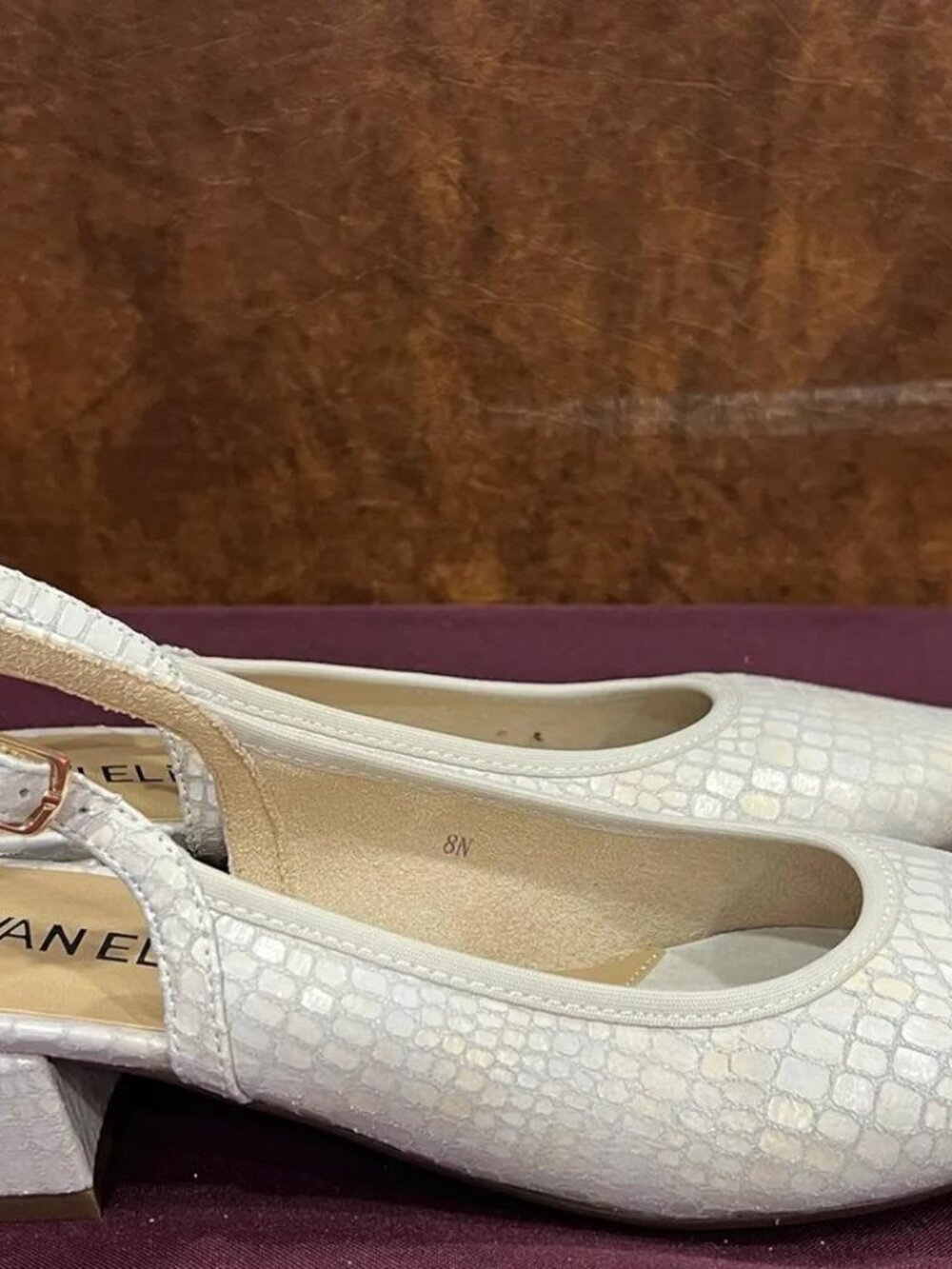 VANELI White Textured Slingback Block Heels